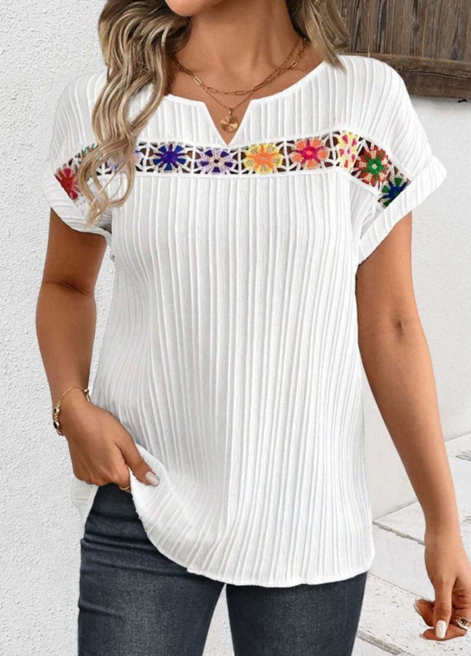 ZARA Summer Chic Collar Short Sleeve Floral Patchwork Top